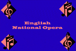 JEnglish National Opera logo with dark blue background plus text and corner icons in dark orange