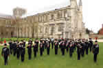 The Band and Bugles of the Rifles outside a cathedral