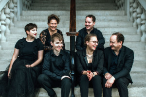 Phacelia Ensemble seated on stone steps